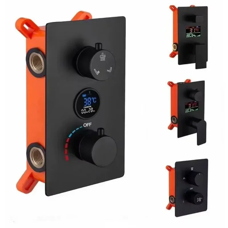 Way Wall Mounted  Matte Black Brass Concealed Digital Display Shower Diverter Mixer Control Valve