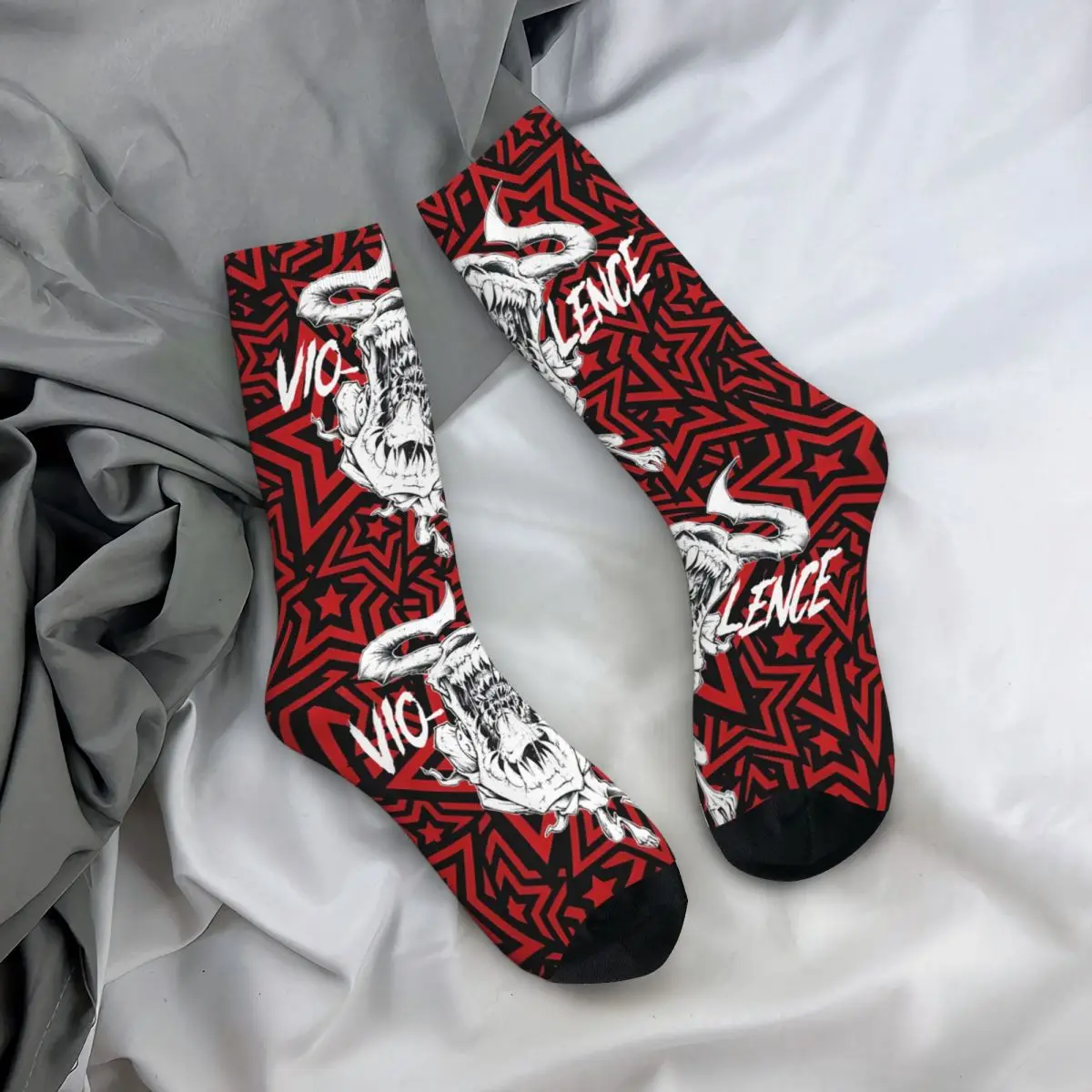 Crazy compression Thrash Metal Sock for Men Vintage Vio Lence Seamless Pattern Crew Sock Casual