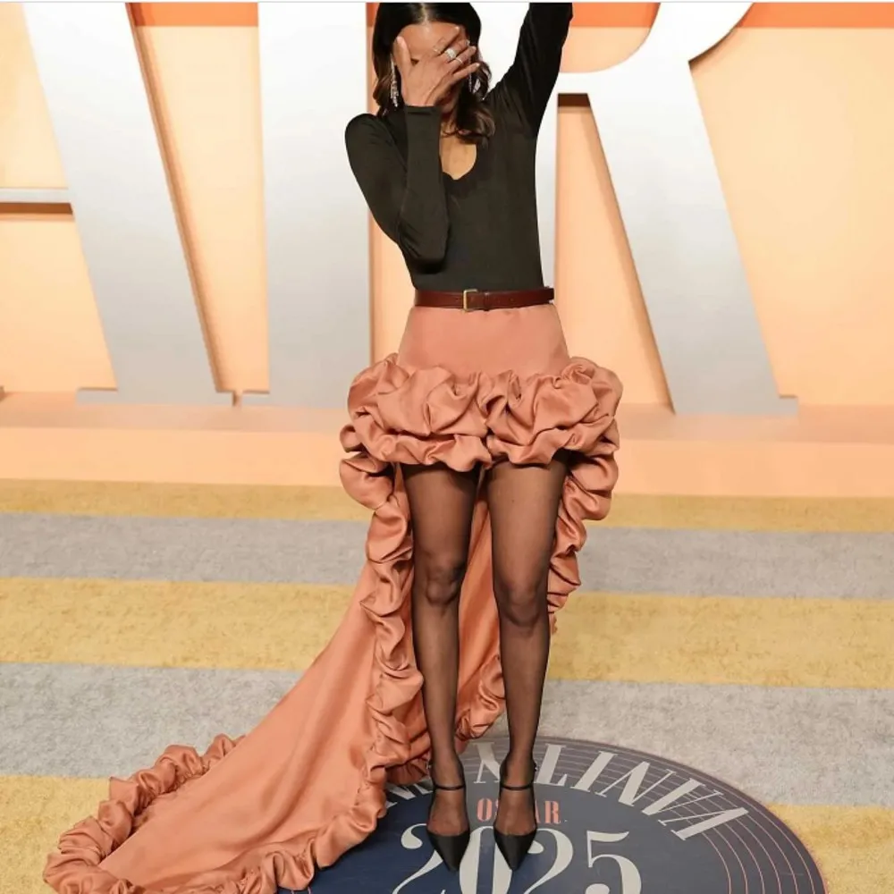 Asymmetrical Evening Party Skirt Ruffled Satin Mini High Low Cocktail Wear Party Skirts юбка faldas Custom Made Color Size