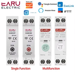 Tuya eWeLink WiFi Smart Circuit Breaker MCB 1P 63A Power Energy kWh Voltage Current Meter Protector Voice Remote Control Switch