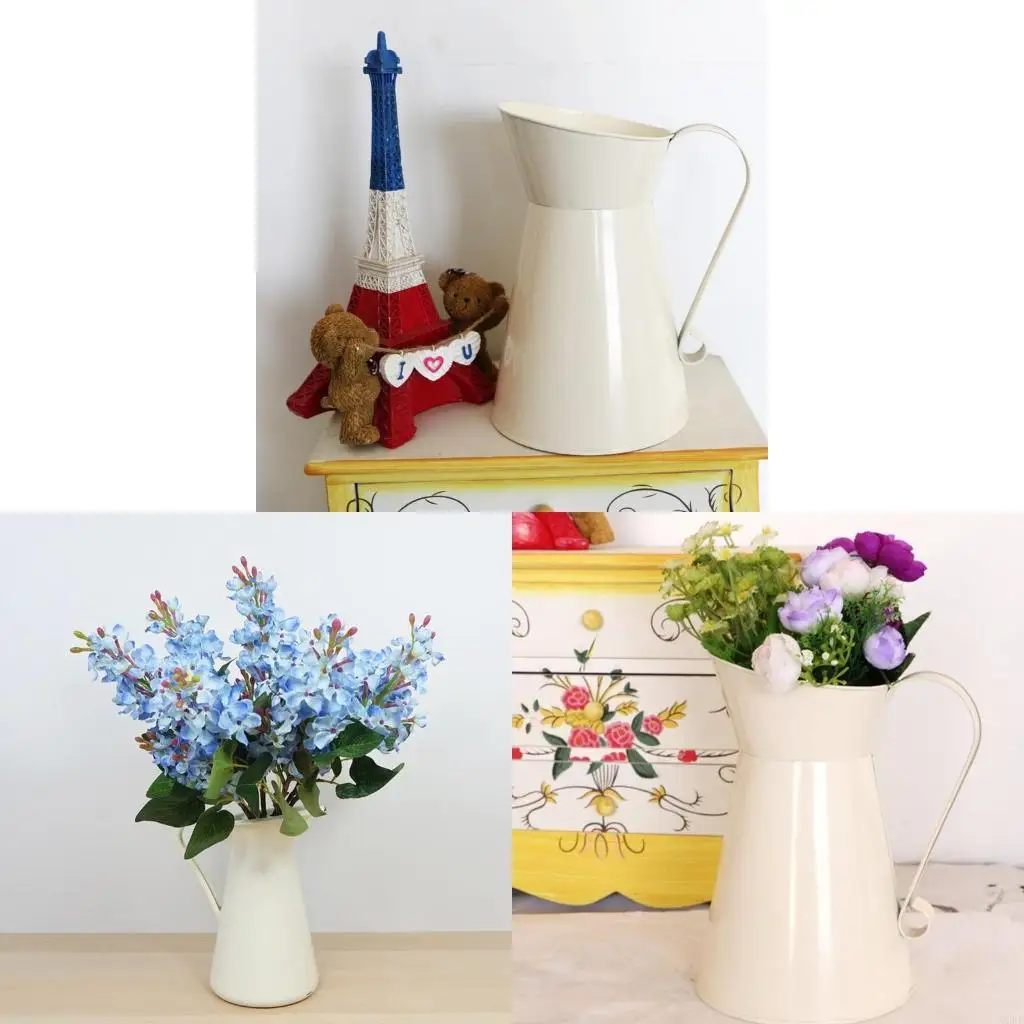 62KD Home Decor Flower Gardening Flower Pot Vintage Milk Jug Vase Rustic White Decor