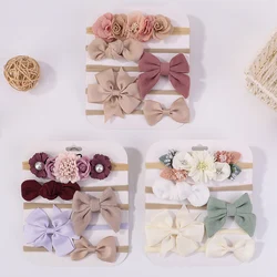 Sweet Elastic Headbands for Baby Girl New Bowknot Knit Nylon Headbands 5Pcs/set Pretty Flower Hairbands Decoration Headwear