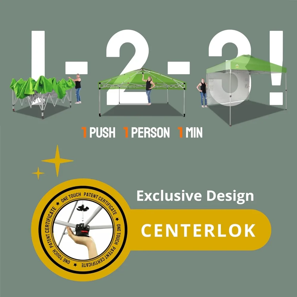 Auvent exterior de instalación rápida de 10x10 con pared lateral: refugio solar portátil para eventos, fiestas, camping, uso en la playa