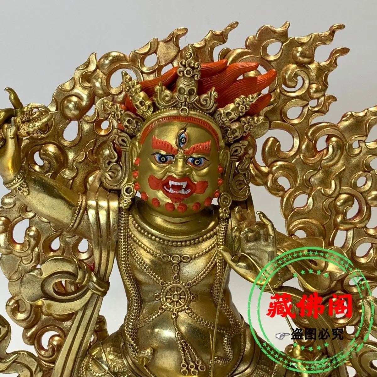 Seven inch diamond hand brass craftsmanship, Tibetan gilded protector bronze statue, Buddha statue, home decoration, home living