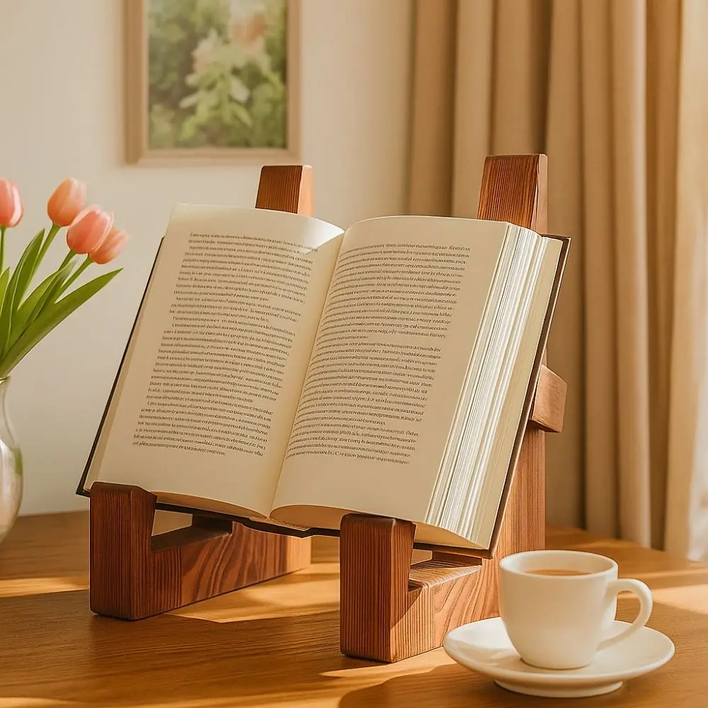 Book Stand Vintage Wooden Cookbook Holder Decorative Practical Recipe Stand Handmade Multifunctional Table Easel Kitchen Counter