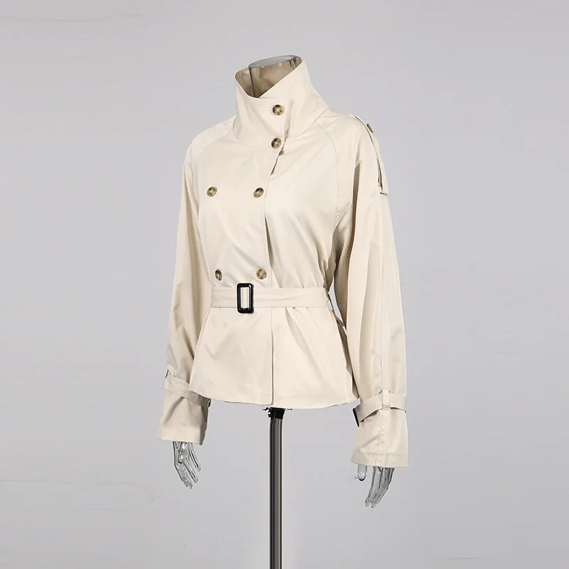 ZAMOR HIGH STREET Women British Style High End Trench Coat 2026 New Stand Collar Double Breasted Belted Design Short Outerwear