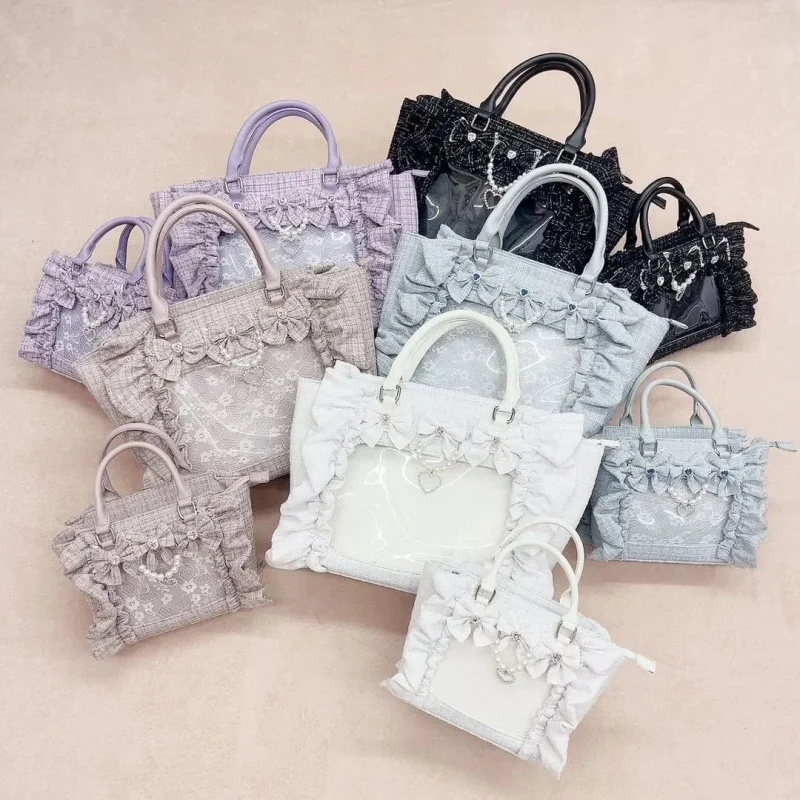 AR Bow Itabag Handheld Crossbody Bag 2024 Japan Y2K Small Capacity Lace Women's Bag PU Mini Student Large Capacity Tote Bag New