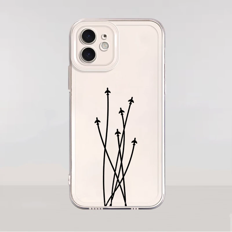 Linha avião capa clara caso de telefone para iphone 12 xs 16e xr 11 7 8 15 pro max 14 16 13 mini