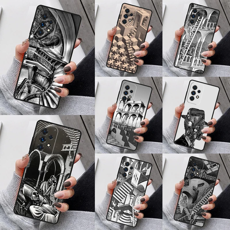 Escher Staircases Phone Case For Samsung Galaxy S23 S21 S20 FE S24 S22 Ultra Note20 S10 S9 S8 Plus A40 A52 A12 A13 A53