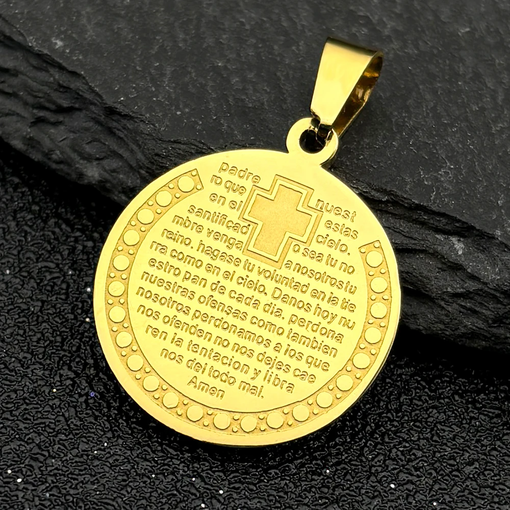 3PC The Lord\'s Prayer God Cross Bible Pendants for Women Men Stainless Steel Gold Silver Color Catholicism Medal DIY Jewelry