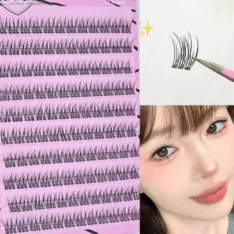 Flauschige selbstklebende falsche Wimpern mit Fischschwanz-Design, kein Kleber erforderlich, Anime, dicke Sonnenblume, Curling-Wimpernverlängerung, DIY-Set