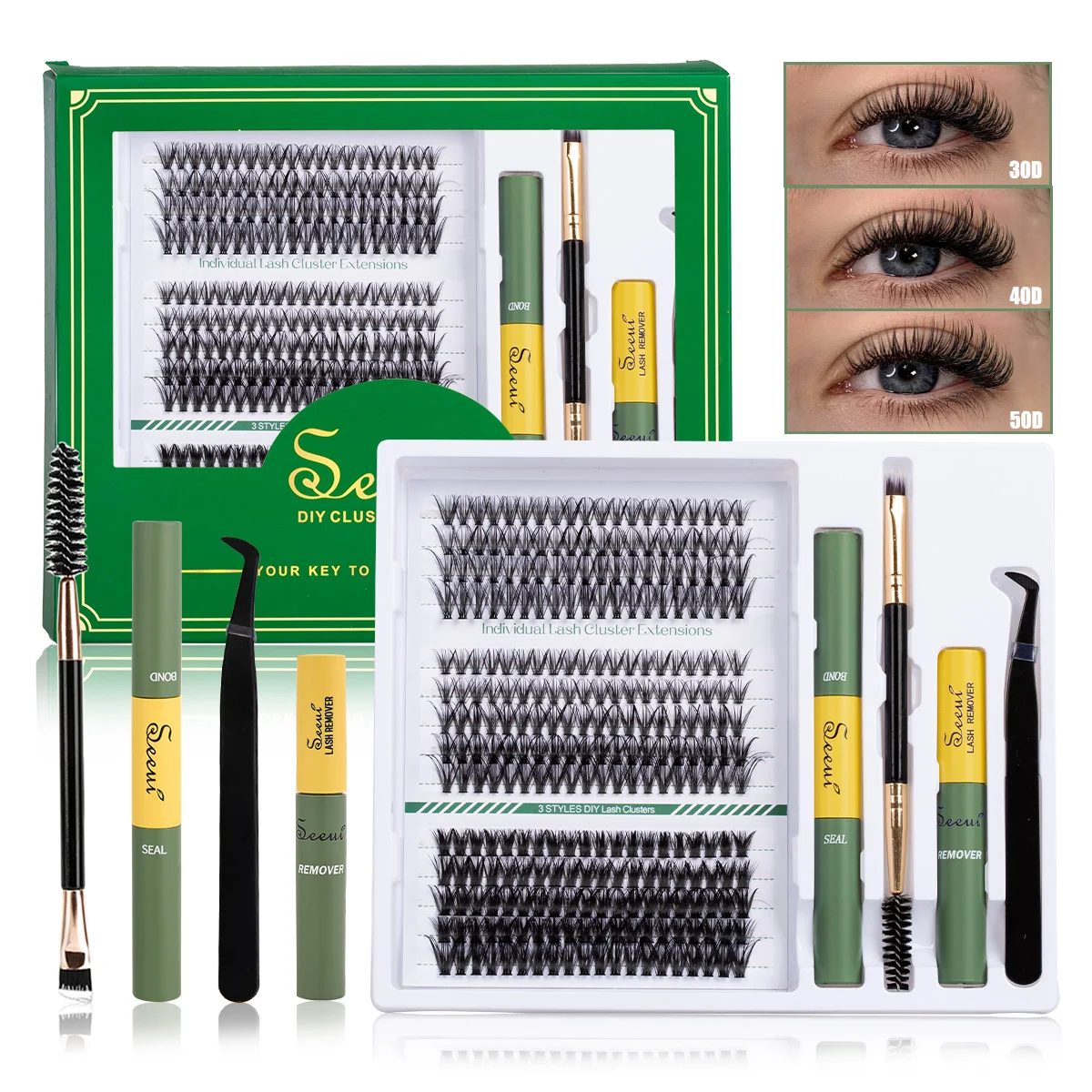DIY Lash Extension Kit 240pcs Lash Clusters Individual Eyelashes Kit with Lash Bond & Seal Lash Tweezers Brush Lash Bond Remover