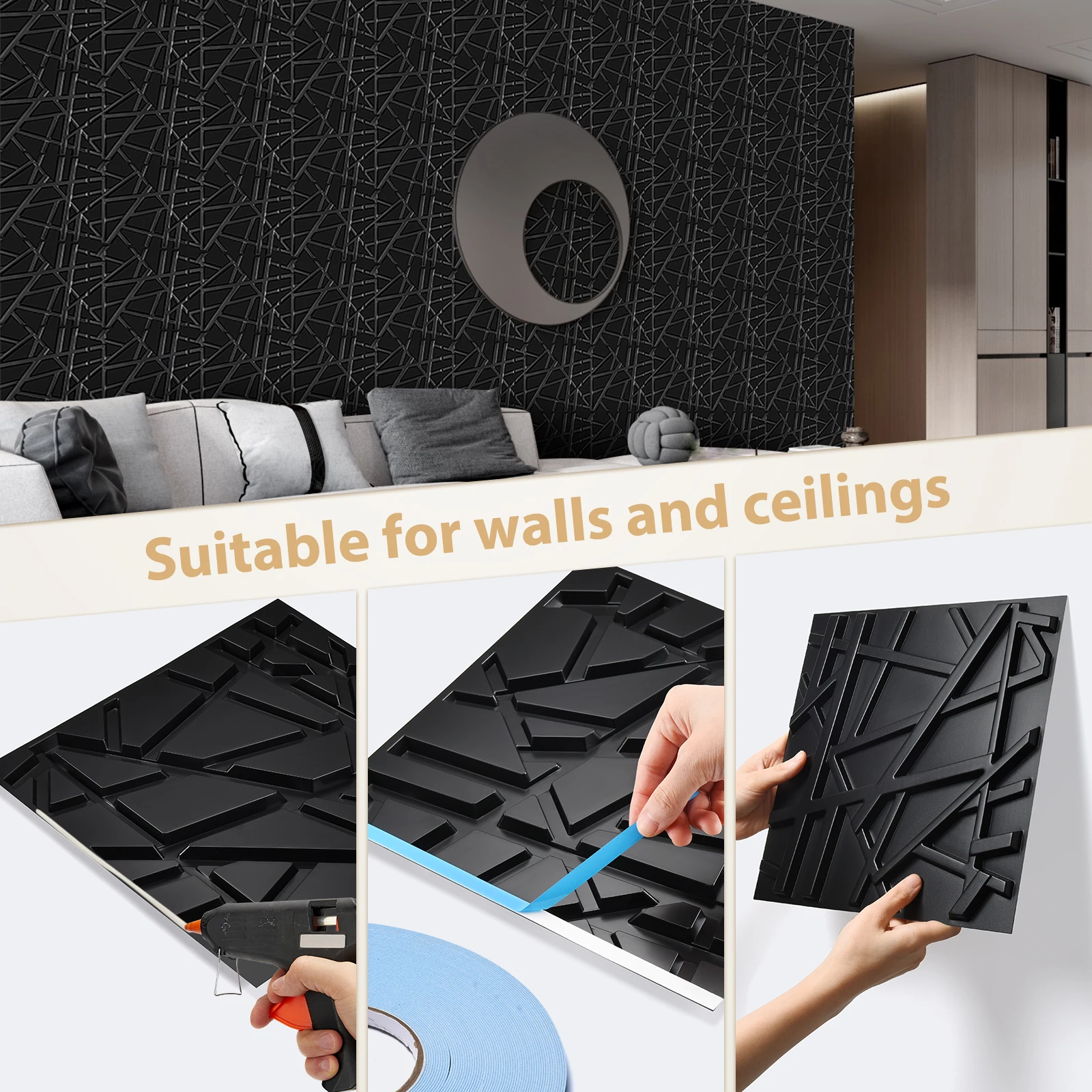 KUUJOJO 30 ชิ้น 3D พื้นผิวแผงสําหรับตกแต่งผนังในร่มเหมาะสําหรับห้องนั่งเล่น, ห้องโถง, ห้องนอน, โรงแรม, สํานักงาน