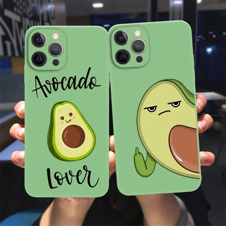 

Cute Cartoon Fruit Avocado Green Soft Silicone Anti-fall Case Suitable for IPhone 16 15 14 13 12 11 Pro Max 15 16 Plus 13Mini