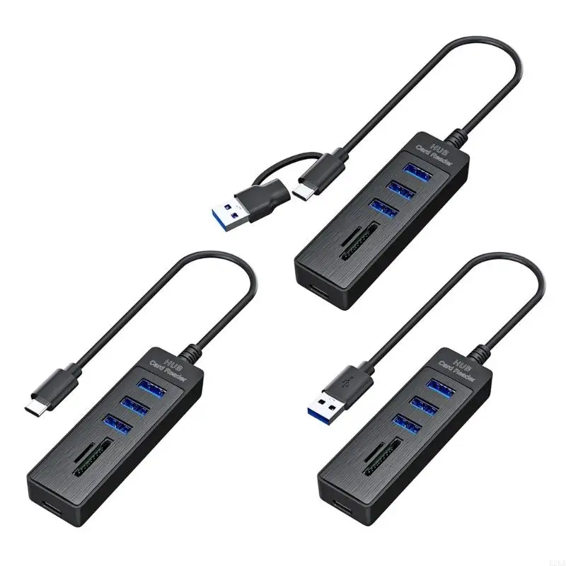 

B2EA 5 In 1 USB Hubs Card Reader 5Gbps Data Transfer For Computer Camera DashCam Accessory
