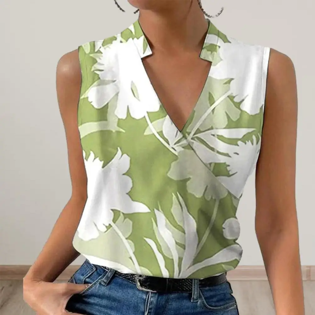 Attractive Lady Shirt Elegant Sleeveless Washable Summer Flower Print T-Shirt Lady Blouse  Women Blouse Dress-up