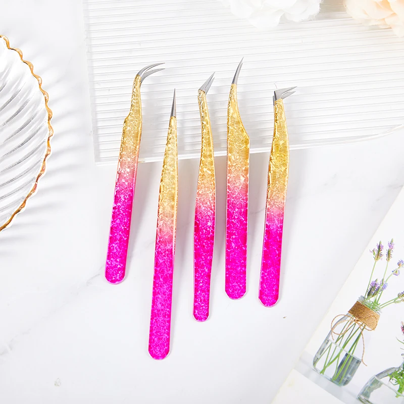 Eyelashes Extensions Tweezers Gradient Color Stainless Eyelash Tweezers High Precision Anti-Static Tweezers Lash Extension Tool