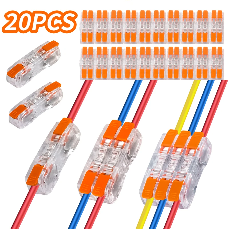 JINH 20Pcs CMK651/652/653 Transparent Lever Wire Joiner | One-Hand Operation Compact Splice for 0.2-2.5mm² Cable Management