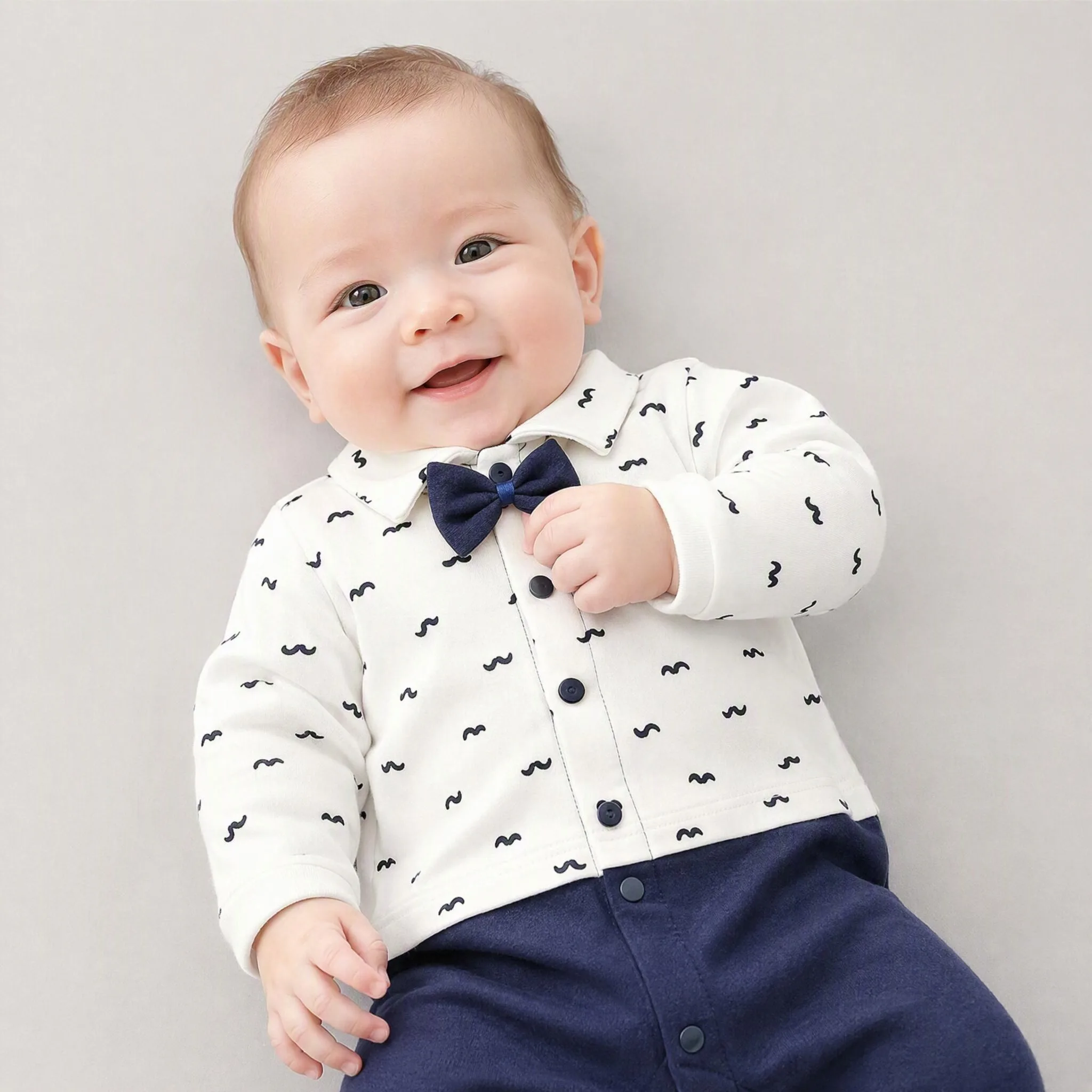 0-1 Jahr Neugeborener Junge Gentleman-Stil Fliege Baby-Strampler Langarm-Overall für Jungen Einjährig – Detail 4