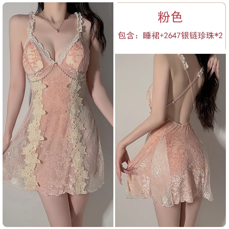 섹시하고 가슴을 강조하는 여성용 잠옷, 순수한 매력의 레이스 유혹, 따뜻한 벨벳 나이트가운, 아우터웨어 홈 세트