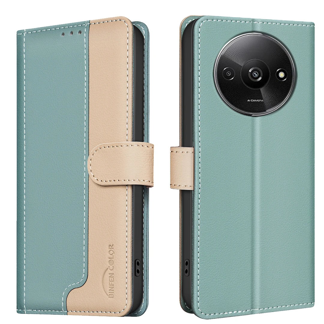 For Redmi A3 Phone Case Protective Case Color-Blocked RFID Soft Shell Flip Leather Case