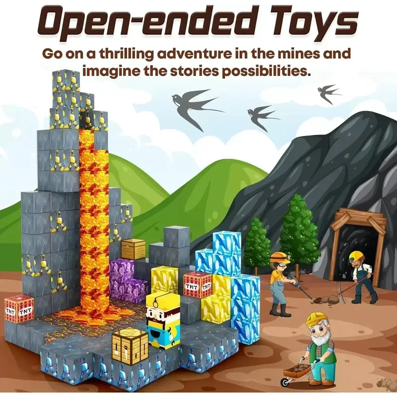 Bloques de construcción magnéticos Mine World, juego de cubos magnéticos para niño y niña de 3 años +, modelo DIY, vástago para niños, juguete para regalo sensorial