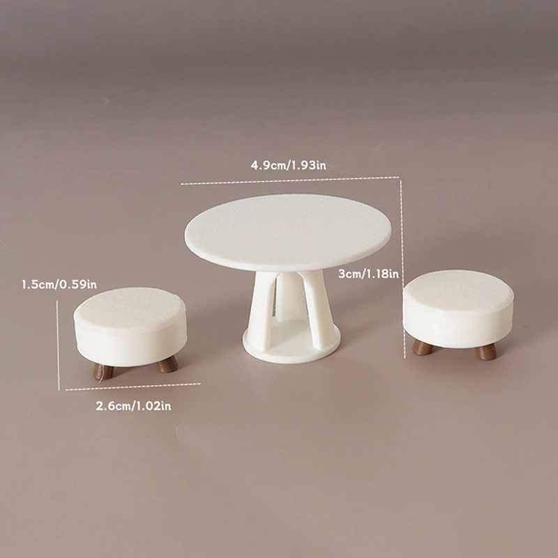 1 Zestaw Domek dla Lalek Symulacja Okrągły Stół Stołek Model Domek dla Lalek Salon Mikro Scena Dekoracja Meble Rekwizyty Budowlane-Zabawka