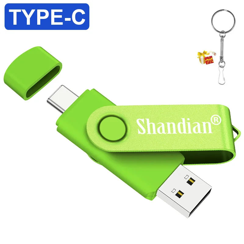 

SHANDIAN TYPE-C 2 in 1 Pendrive 128GB Super Discount Usb Memory 64GB High Speed Usb Flash Drive 32GB Free Key Ring U Disk 16GB