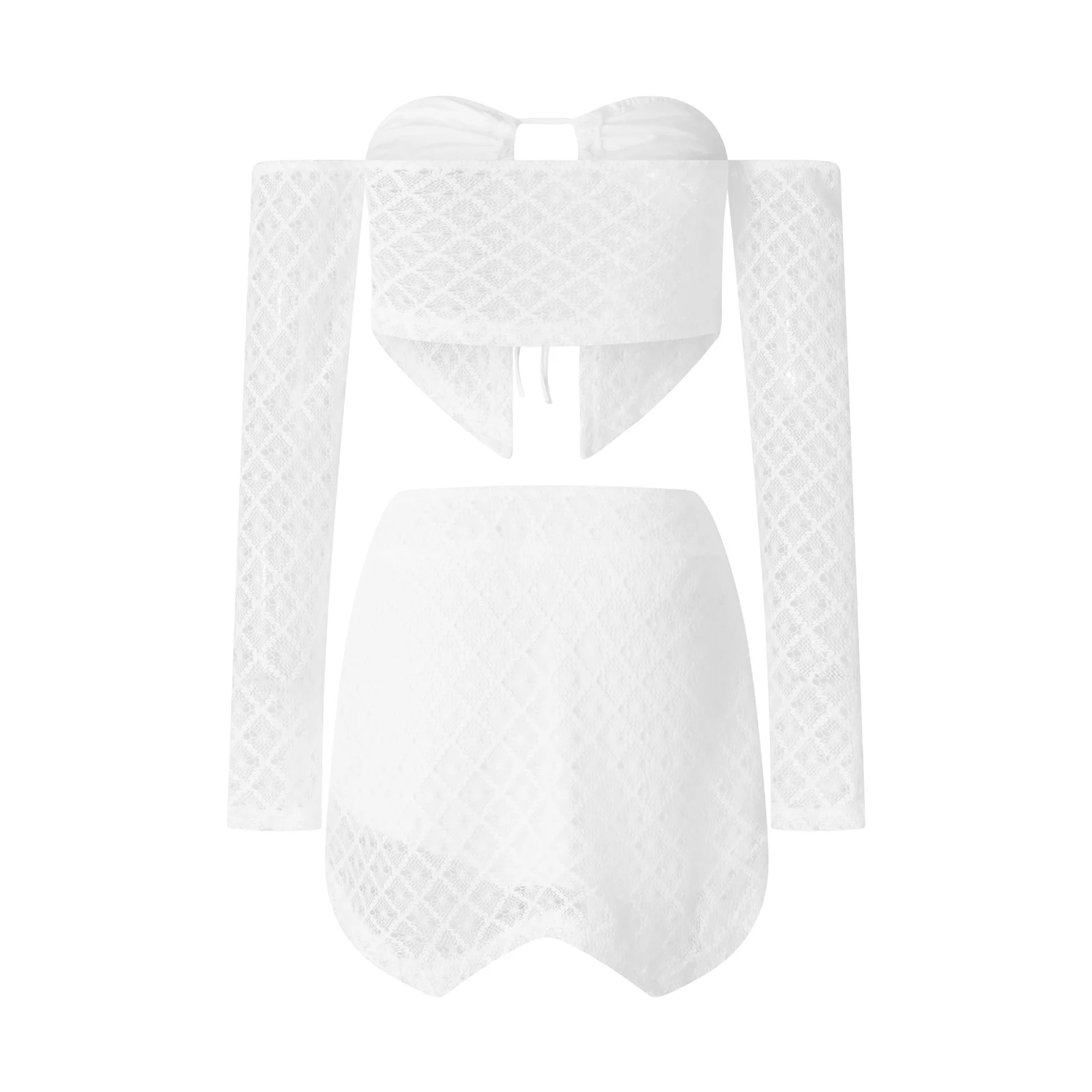 Hirigin-falda de punto de ganchillo para mujer, conjunto de 2 piezas, camisola de punto ahuecada, minifalda ajustada de cintura alta, ropa de noche