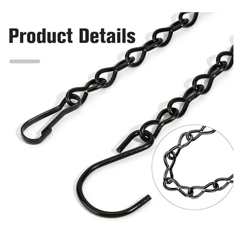 ABWR 吊り下げ植物チェーン、鳥の餌箱プランターランタンバスケット看板風鈴装飾品を吊るすための黒いチェーン