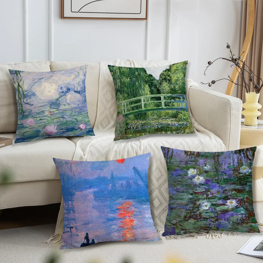 Art Claude Monet Impression Sunrise Pillow Case Living Room Accent Couch Back Support Square Lounge Restful Nap Companion ﻿