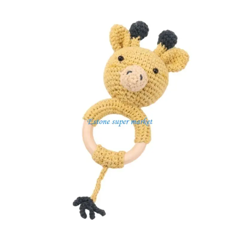 090b chocalho para recém-nascidos, sino crochê, animal, mordedor bebê, brinquedo mão, chocalho música, brinquedo