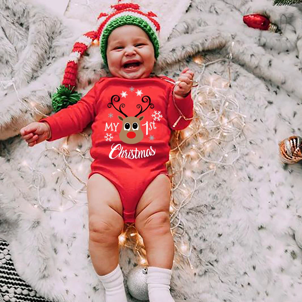 My First Christmas New Born Baby Bodysuits Clothes Ropa Toddler Girl Red Long Short Romper Jumpsuit Outfit Christmas Gifts