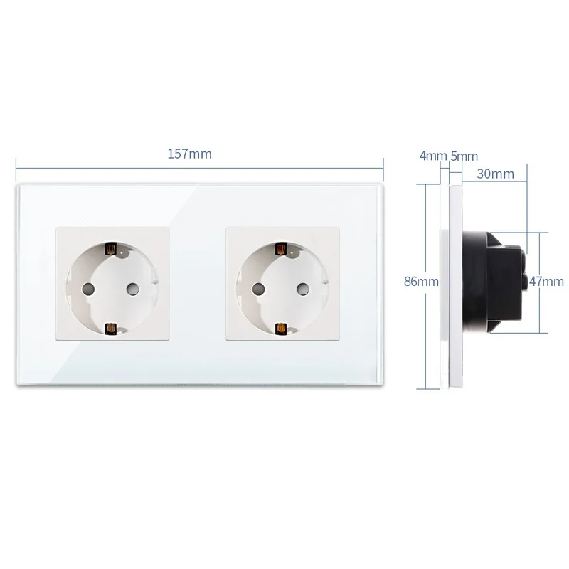 Bingoelec Eu Standaard Dubbele Socket Duitsland Type 16A Stopcontact Wit Kristal Gehard Glazen Paneel 86*157Mm 220V Ac