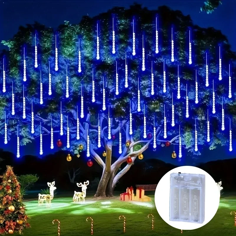 LED Meteor Shower Street String Lights AA Battery Powered Christmas Light Decor House Eave Outdoor Indoor Wedding Party Garden