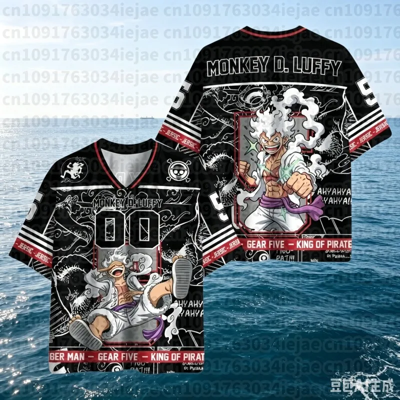 Man Gear 5 Luffy Jersey One Piece Anime Adult Kids Athleisure V-Neck T-Shirt Summer Quick-dry Soft Lightweight