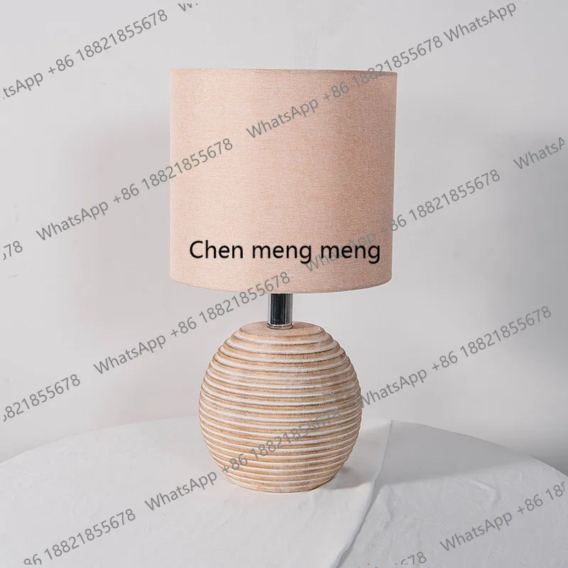 

American medieval solid wood table lamp wabi-sabi wind decorative table lamp retro fabric study bedroom bedside lamp