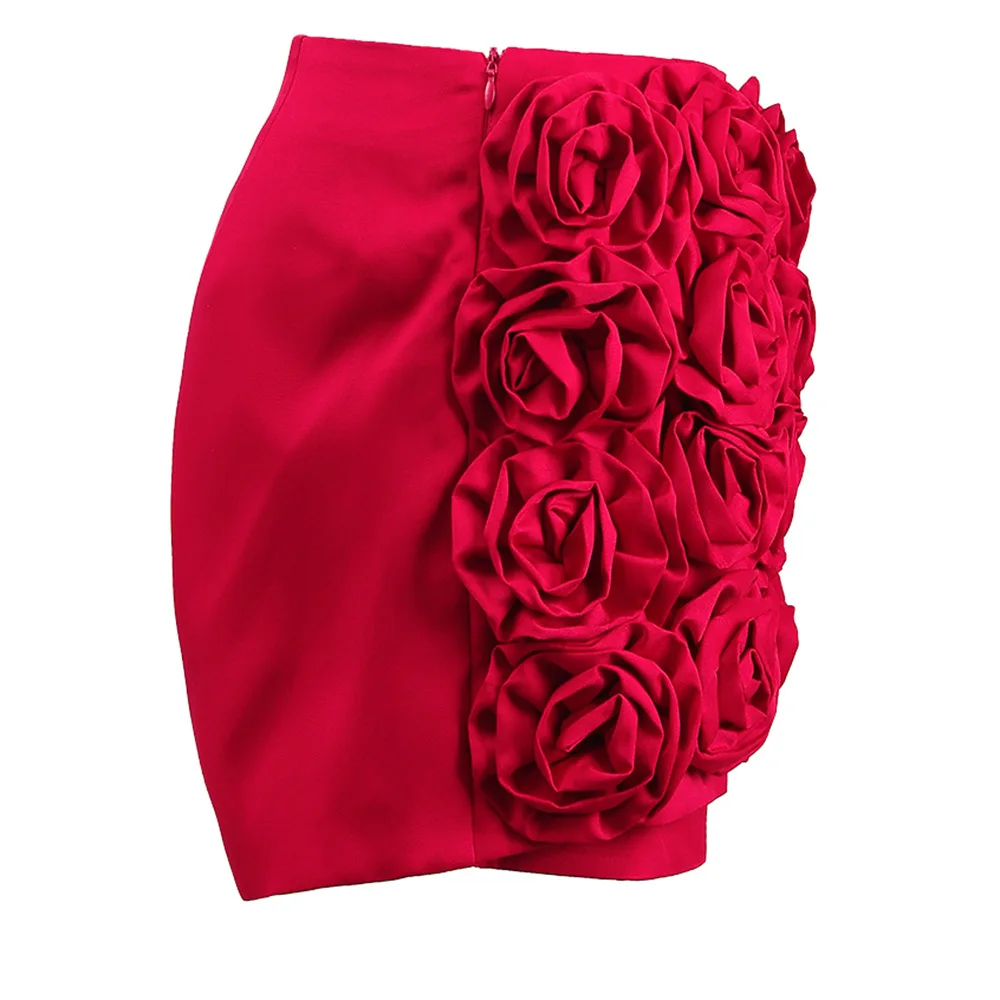 Women Skirts 3D three-dimensional Rose Large Flowers Skirt Pants Ladies Summer Temperament Slim Celebrity Bustle Skirt 2024 New