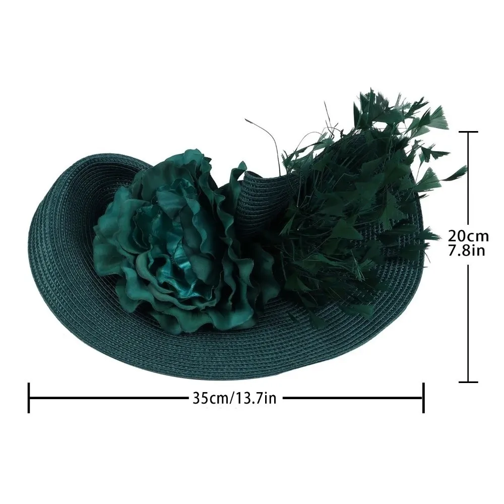 Extravaganter Feder-Fascinator-Hut aus Stroh, handgefertigt, für Teepartys, Kentucky-Hut, Blumen-Kopfschmuck, Damen-Fascinator, Derby-Pillbox-Hut – Detail 1
