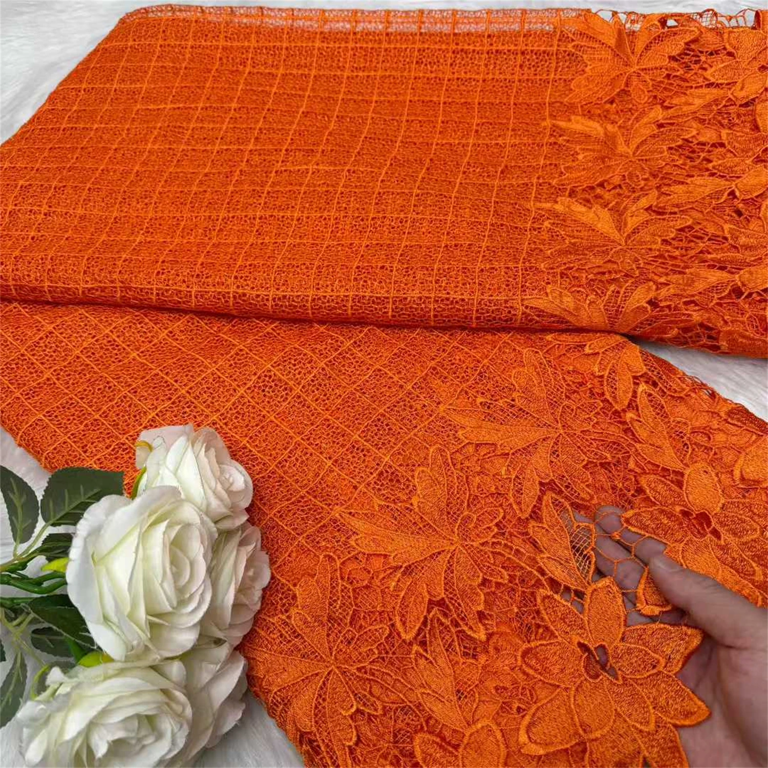 

Hollow Out Cotton Embroidered African Guipure Cord Lace Traditional inspired Garment Women Water Soluble Fabric Occasional Wear