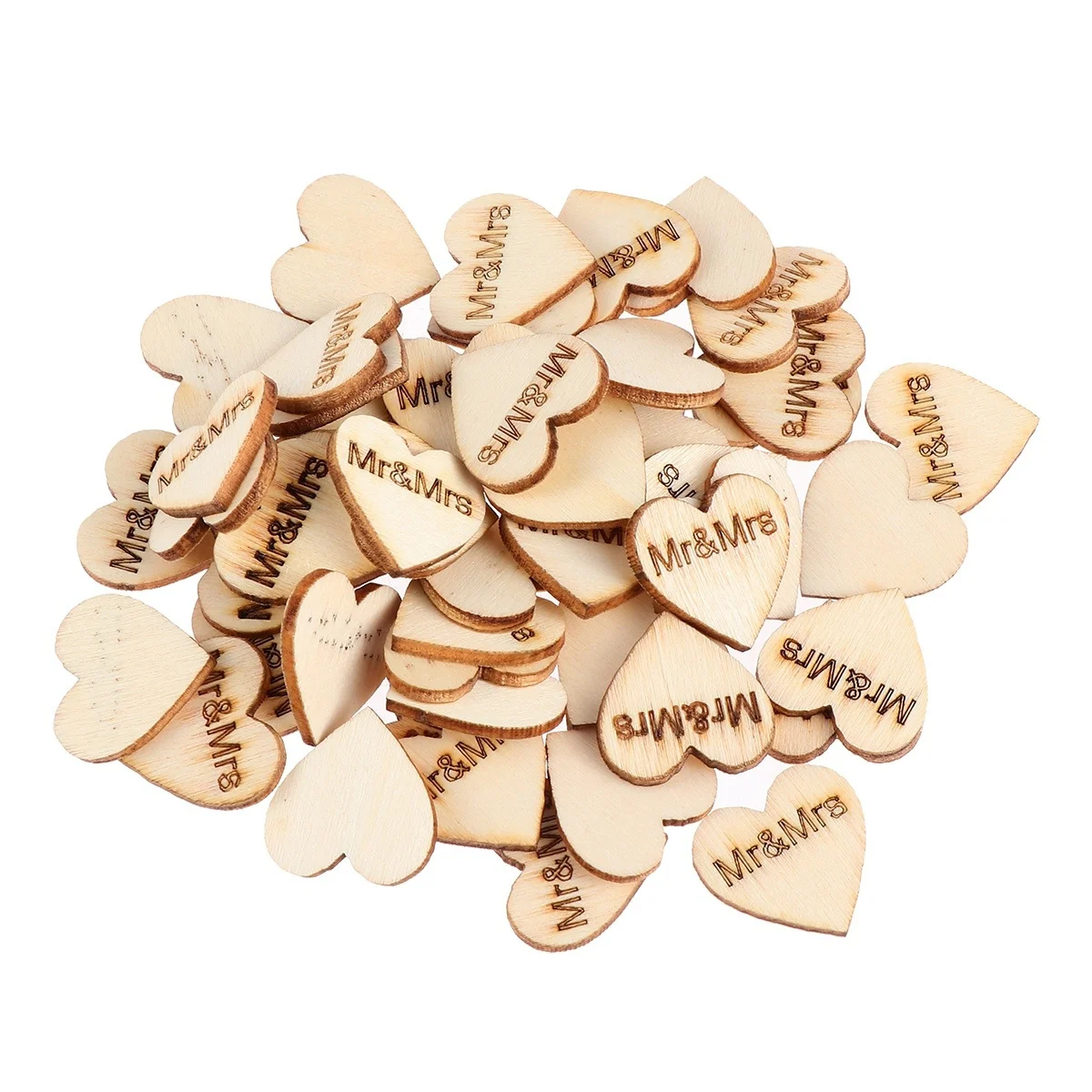

50Pcs Rustic Heart Wooden Carved Mr Mrs Romantic Wedding Decoration DIY Craft Table Embellishments Wooden Heart