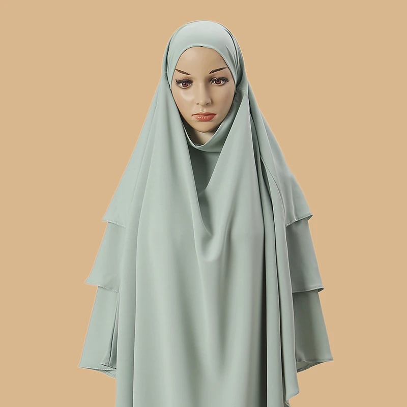 Poka Hijab Khimar 3 Layer Ramdan Eid Prayer Garment Plain Muslim Long Headcarf Hijabs for Woman Islamic Saudi Turkey Niqab