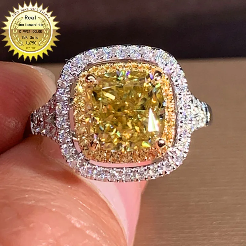 

Solid 18K Au750 White Gold Ring DVVS 2Carat Yellow Moissanite Diamonds Wedding Party Engagement Anniversary Ring