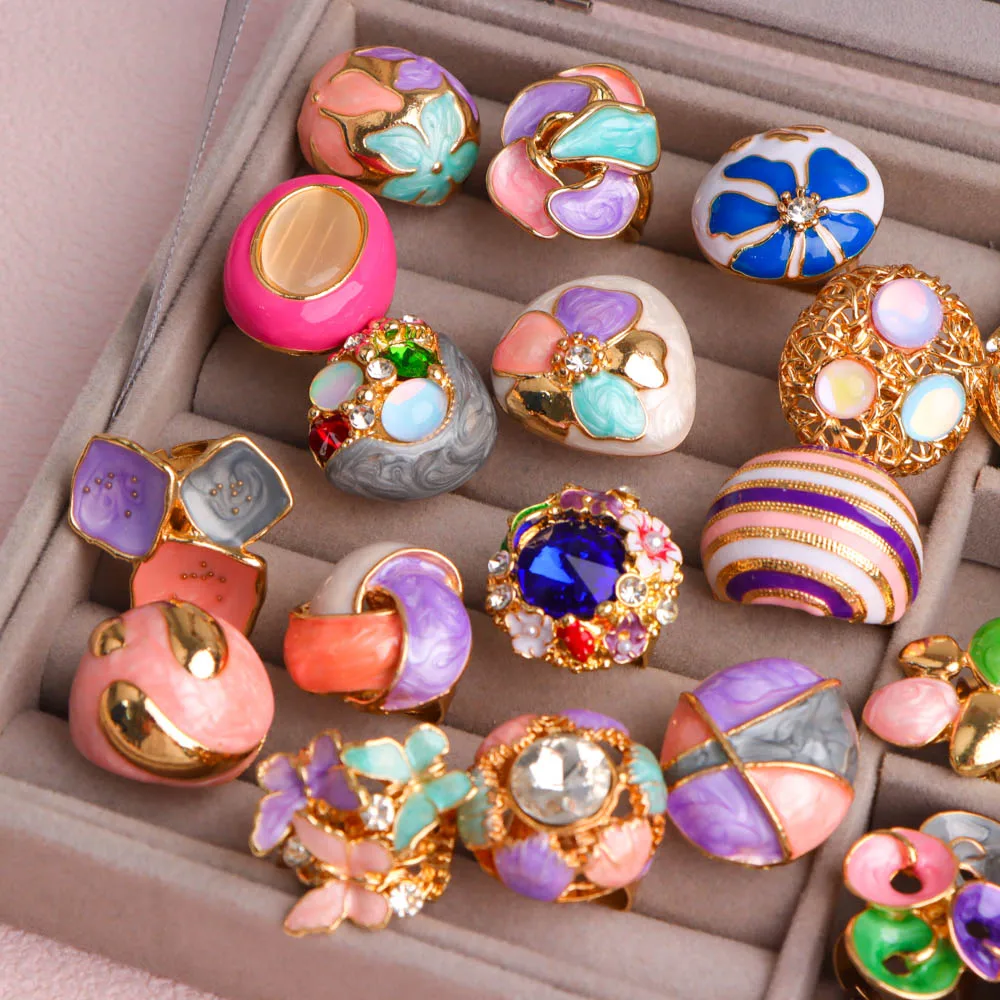 10 قطعة/الوحدة موضة ريترو أنيقة رائعة غير النظامية الحلو متعدد الألوان المينا خواتم للنساء مزيج نمط مجوهرات اكسسوارات هدايا #4