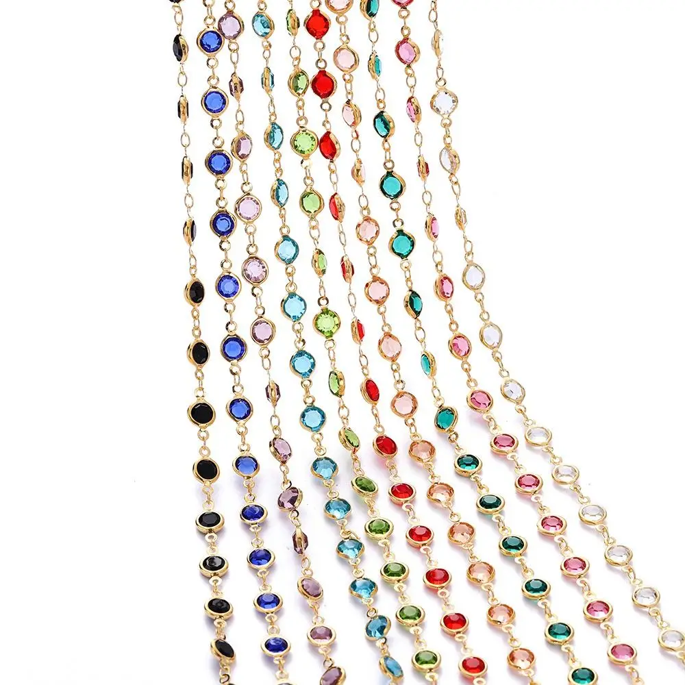 Patchwork Crystal Beaded Chain Colorful 2Meters Gold Glass Bead Accessories Components Tools DIY Jewelry Beads Chain Women