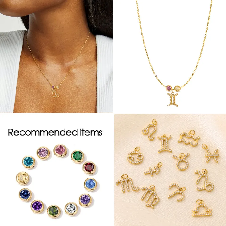 Hot cross-border 12 birthstones and 12 Constellations pendant accessories DIY universal chain combination, fashion DIY gifts