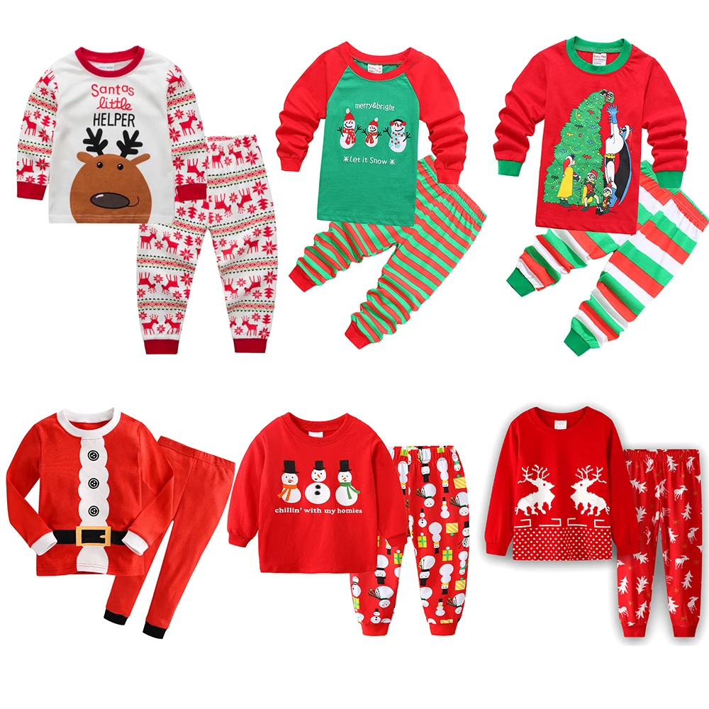 أعلى وأسفل مهرجان مجموعة الأيائل عيد الميلاد الكرتون البلوز مجموعات الطباعة الكاملة عيد الميلاد ملابس خاصة 2 قطعة سانتا كلوز زي منامة #1