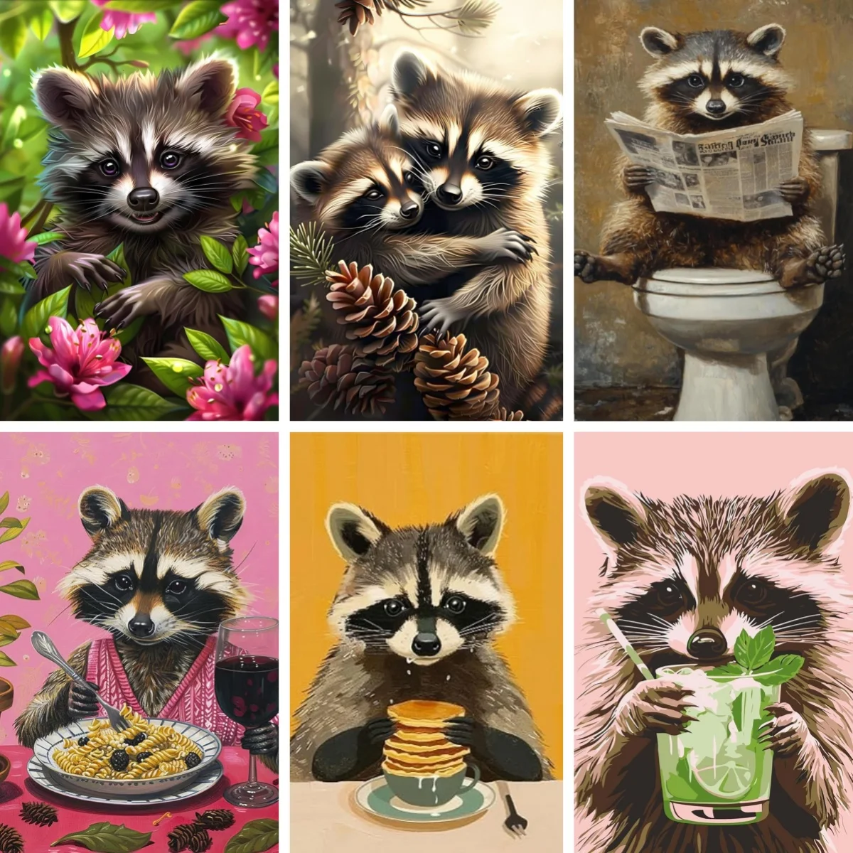 

Diamond Painting Kits Cross Stitch Tea Time Raccoon Needlework Embroidery Sale Whimsical Animal Decor Rhinestones Crafts