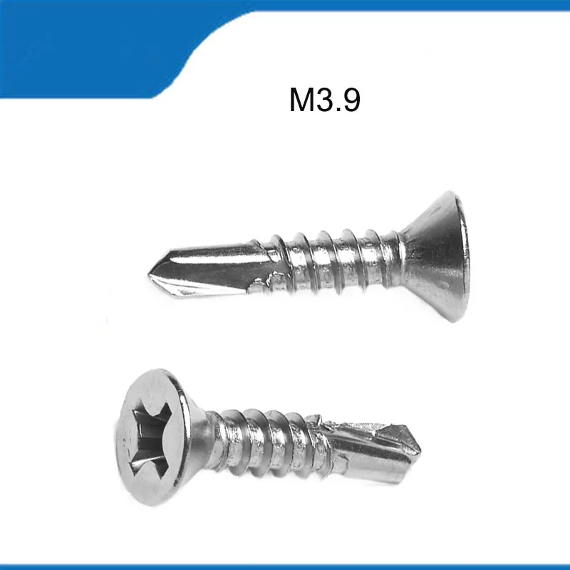 High Quality 20/50PCS M3.9 304 Stainless Steel Drill Tail Screw Cross Countersunk  Head Screw Flat Head Screw Self-tapping Nail