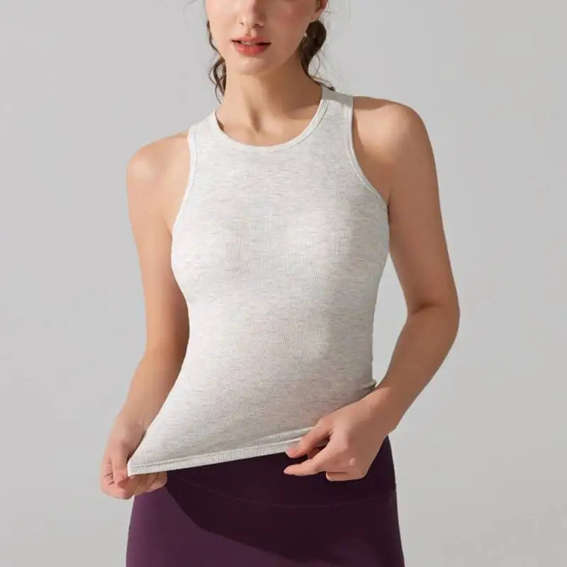 

Sleeveless Fiess Yoga Top Women Solid Color Summer Gym Shirt Breathable Quick Dry Running Vest With Chest Pads Sportswear